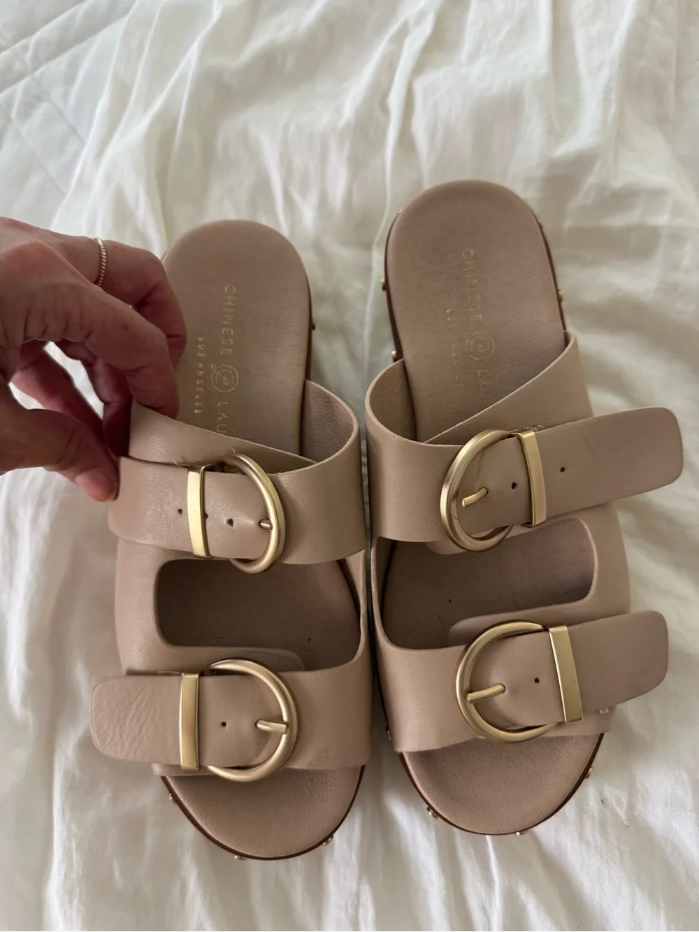 Chinese Laundry Blush Nude Double-Buckle Slide Sandals